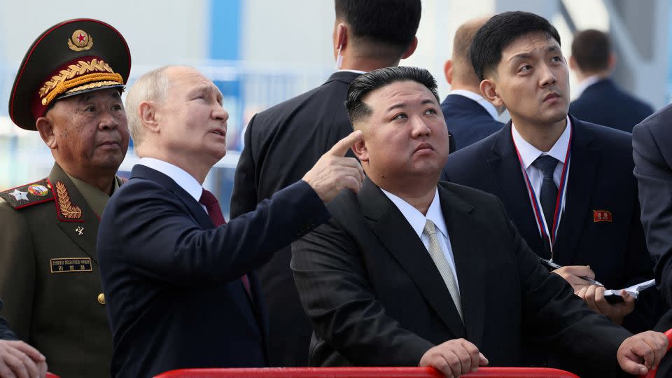 Vladimir Putin and Kim Jong Un during a visit to Russia's Vostochny Сosmodrome, September 2023. - Sputnik/Reuters