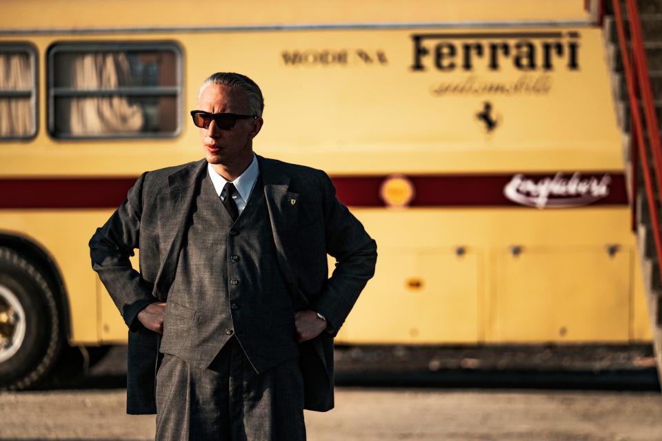 Adam Driver stars as Enzo Ferrari in Michael Mann's new film "Ferrari," which focuses on a tense time in the automaker's life when his company and marriage were crumbling.