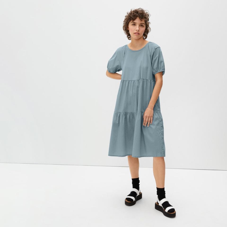 The Tiered Cotton Dress in Seaglass. Image via Everlane.