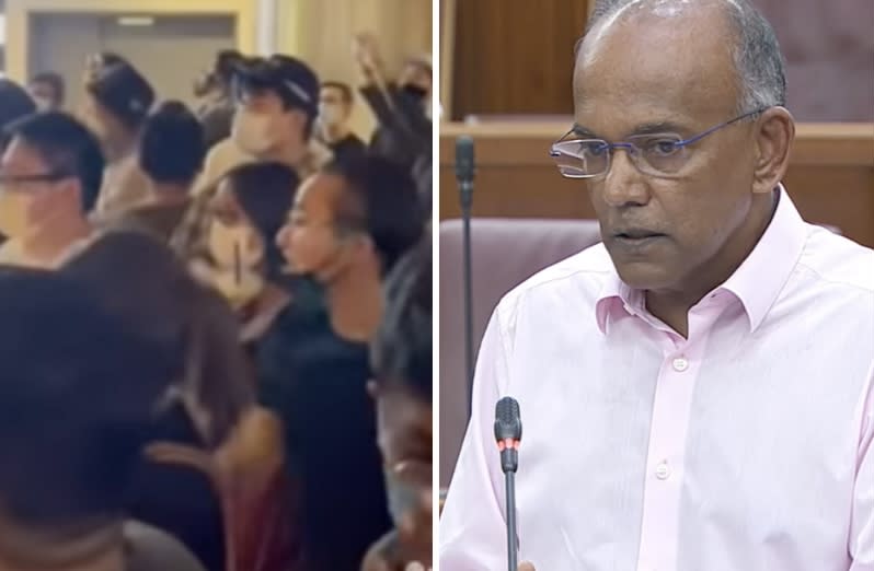 Swatch-OMEGA queue chaos at ION Orchard and Law and Home Affairs Minister K Shanmugam. (SCREENSHOTS: YouTube)