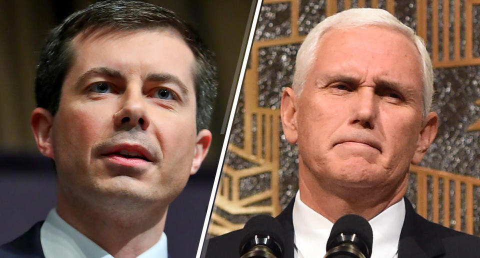 Democratic presidential candidate Pete Buttigieg; Vice President Mike Pence (Photos: Bebeto Matthews/AP; Ethan Miller/Getty Images)