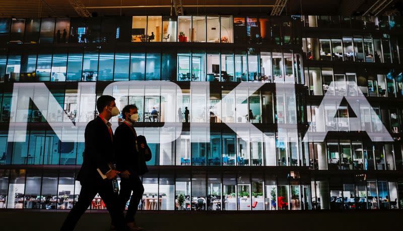 FILE PHOTO: Nokia stand at GSMA's 2022 Mobile World Congress in Barcelona