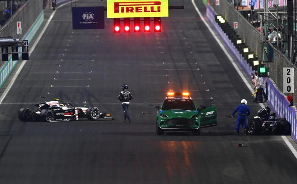 Theo Pourchaire and Enzo Fittipaldi wait for medical attention (Getty Images)