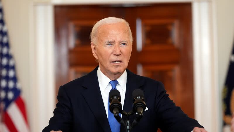 President Joe Biden speaks in the Cross Hall of the White House Monday, July 1, 2024, in Washington.