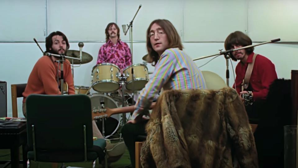 The Beatles Get Back documentary - an image of the band recording