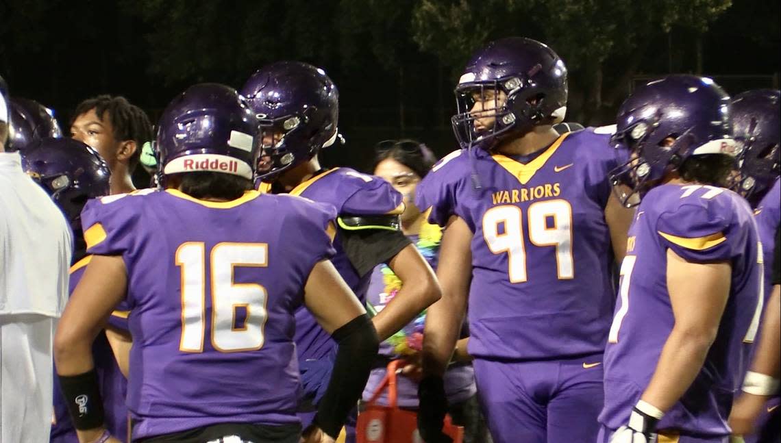 Fresno High on the sideline during a high school football game against Chowchilla on Friday, Aug. 25, 2023.