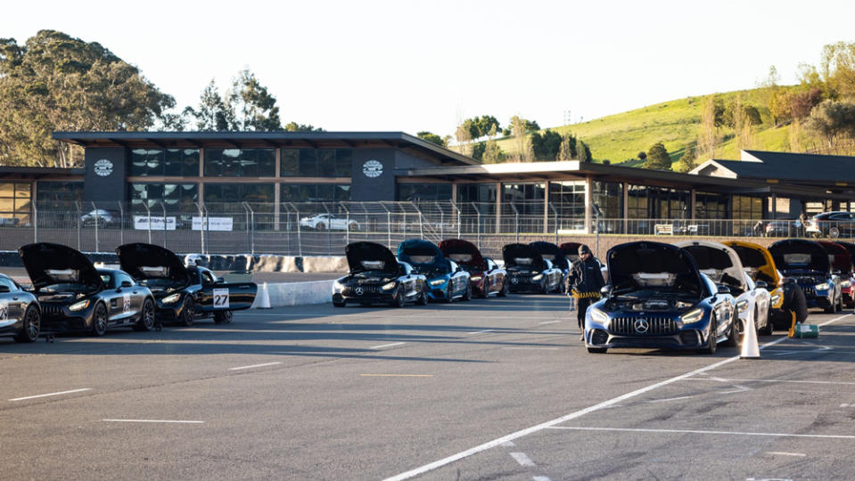 At Sonoma Raceway, in Sonoma, Calif., a fleet of Mercedes-AMG models get prepped for a day of performance driving.