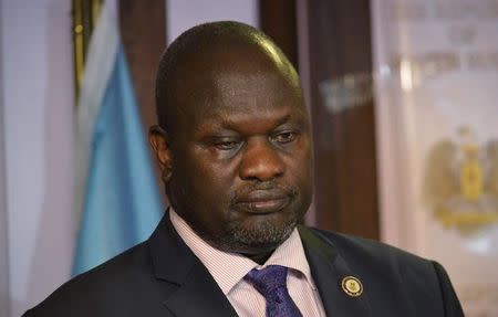 South Sudan First Vice President Riek Machar attends a news conference at the Presidential State House following renewed fighting in South Sudan's capital Juba, July 8, 2016. REUTERS/Stringer