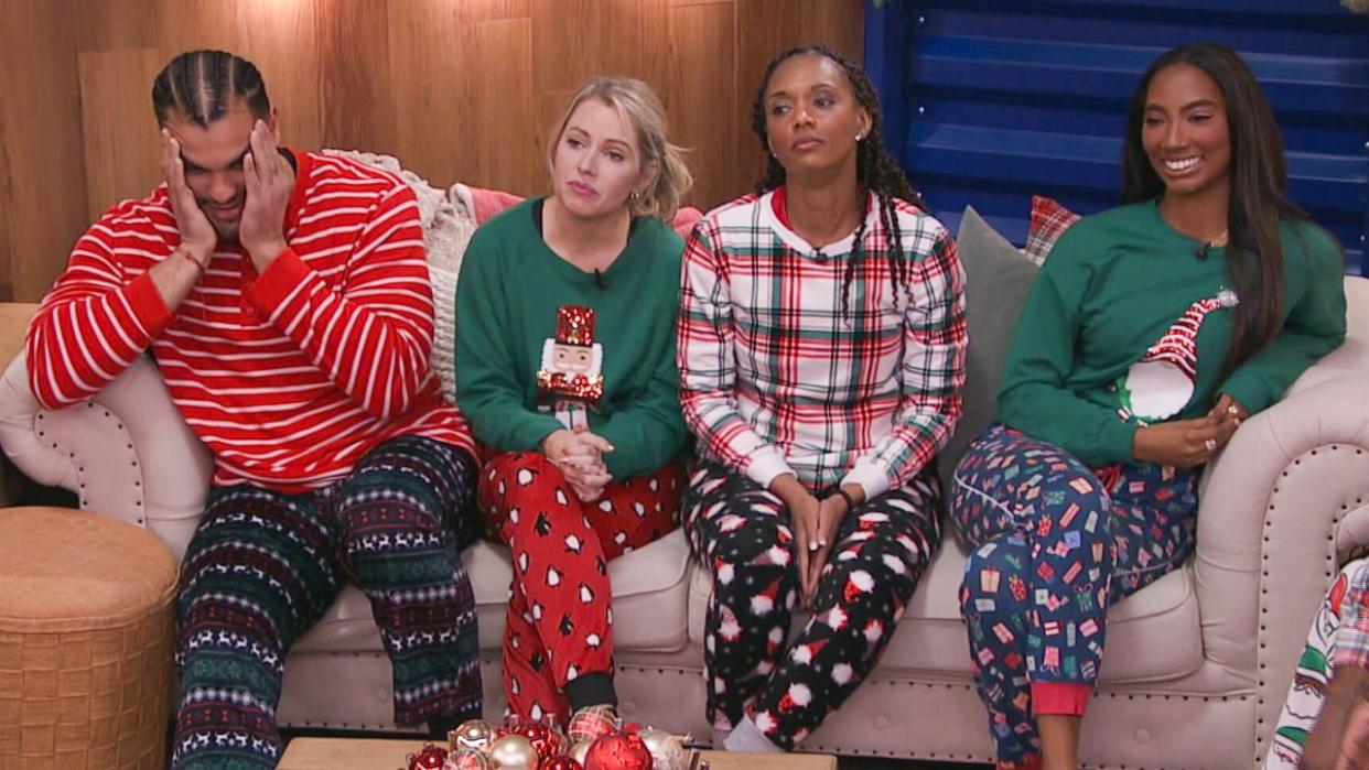  Josh, Britney, Danielle, and Taylor on the couch in Big Brother: Reindeer Games. 