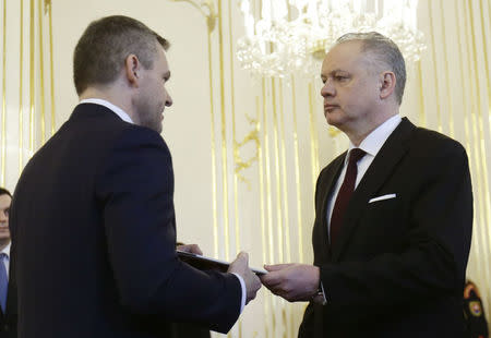 Slovak President Andrej Kiska appoints new Prime Minister Peter Pellegrini in Bratislava, Slovakia, March 22, 2018. REUTERS/David W Cerny