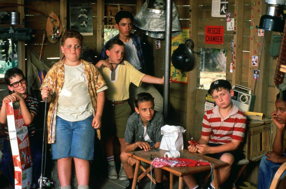 “The Sandlot” cast members on set. 