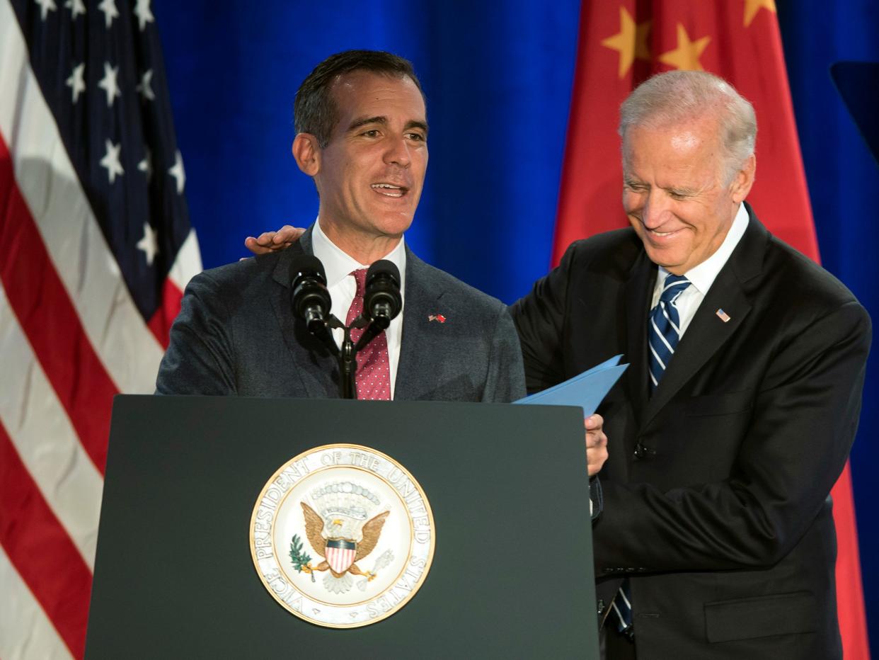 Mayor Eric Garcettie pictured with former Vice President Joe Biden: AP