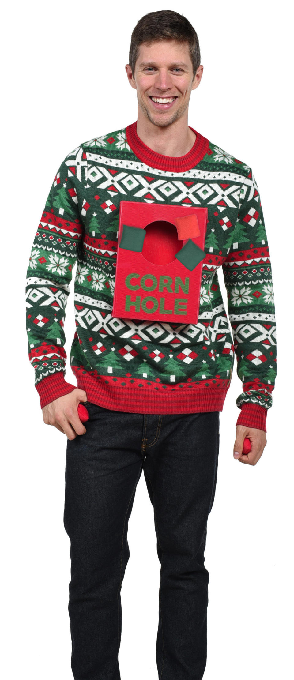 Please, Hallmark Channel, please feature this sweater in a romantic comedy starring Candace Cameron Bure. Bonus points: If you call the movie <a href="https://www.tipsyelves.com/mens-cornhole-sweater" target="_blank">"Cornhole Christmas."</a>