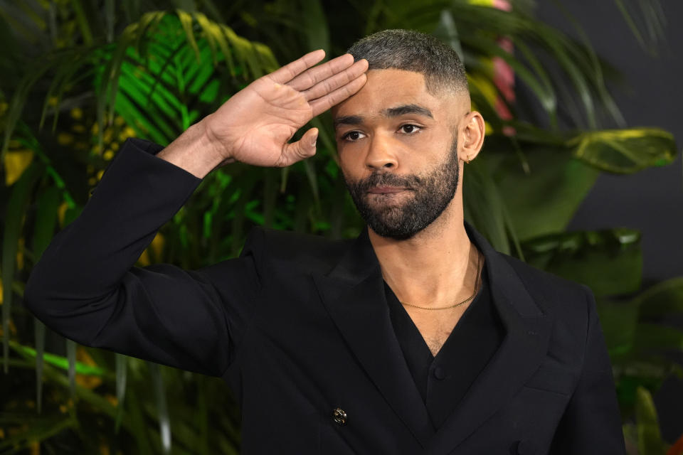 Kingsley Ben-Adir, the star of "Bob Marley: One Love," poses at the premiere of the film, Tuesday, Feb. 6, 2024, in Los Angeles. (AP Photo/Chris Pizzello)