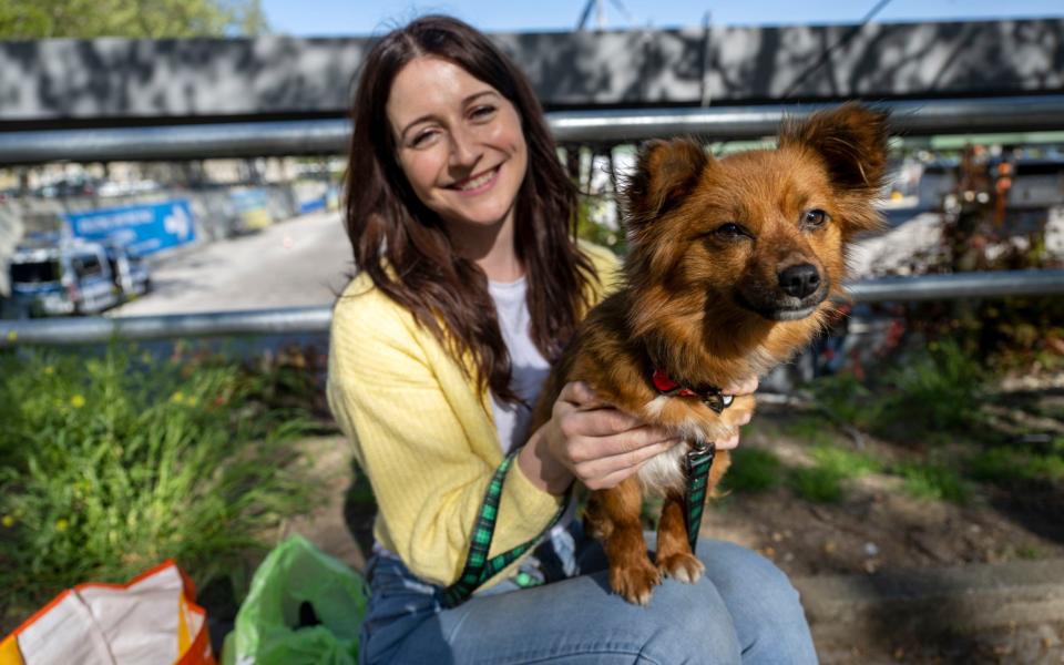 Danielle Sheridan and her new dog Andriivka picking her up from Berlin after finding her in Ukraine - Paul Grover