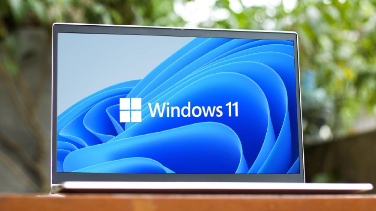  Windows 11 logo on a laptop screen. 