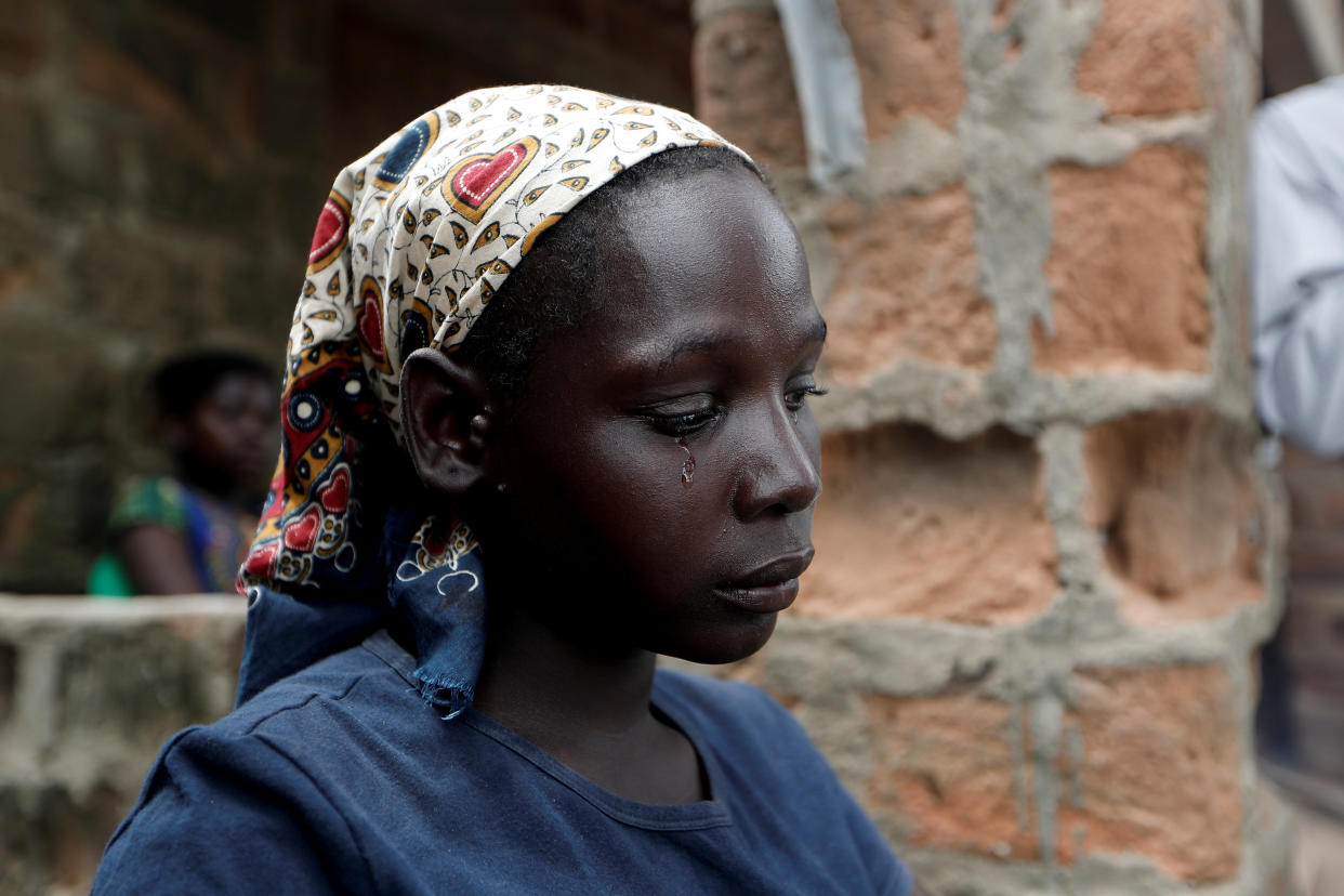 A tear falls down the face of Maria Jofresse, 25, during an interview with Reuters at a camp for the displaced in the aftermath of Cyclone Idai, in John Segredo, near Beira, Mozambique, March 31, 2019.  (Photo: Zohra Bensemra/Reuters) 