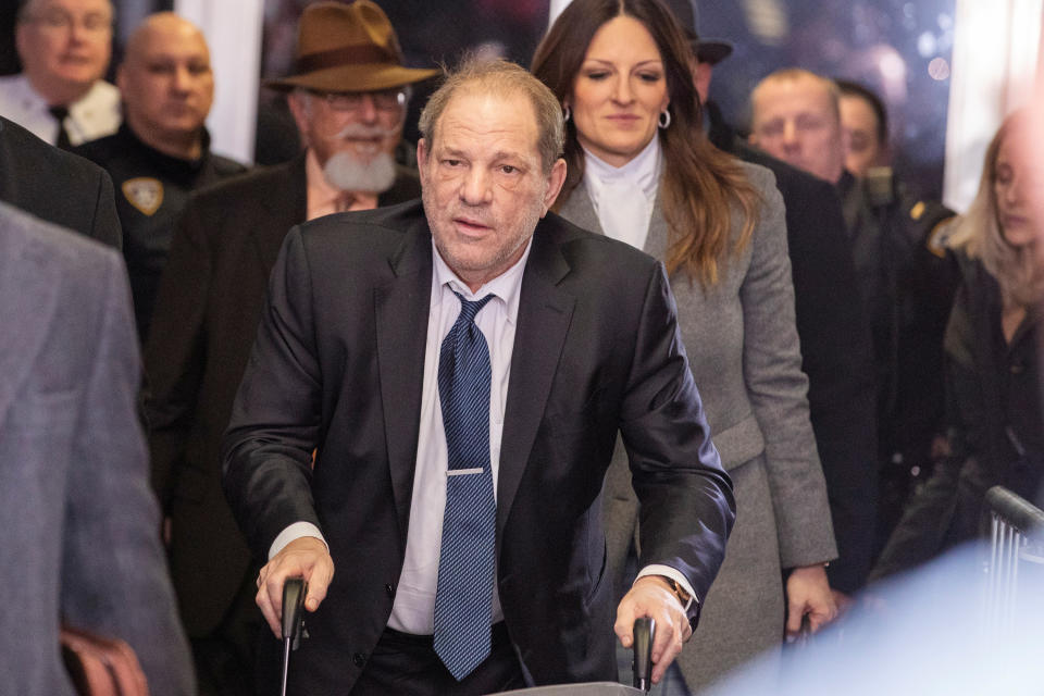 Harvey Weinstein departs New York Criminal Court following another day of jury deliberations in his sexual assault trial in Manhattan, Feb. 21, 2020.