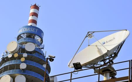 The Mediaset tower is seen in Milan February 25, 2011. REUTERS/Paolo Bona