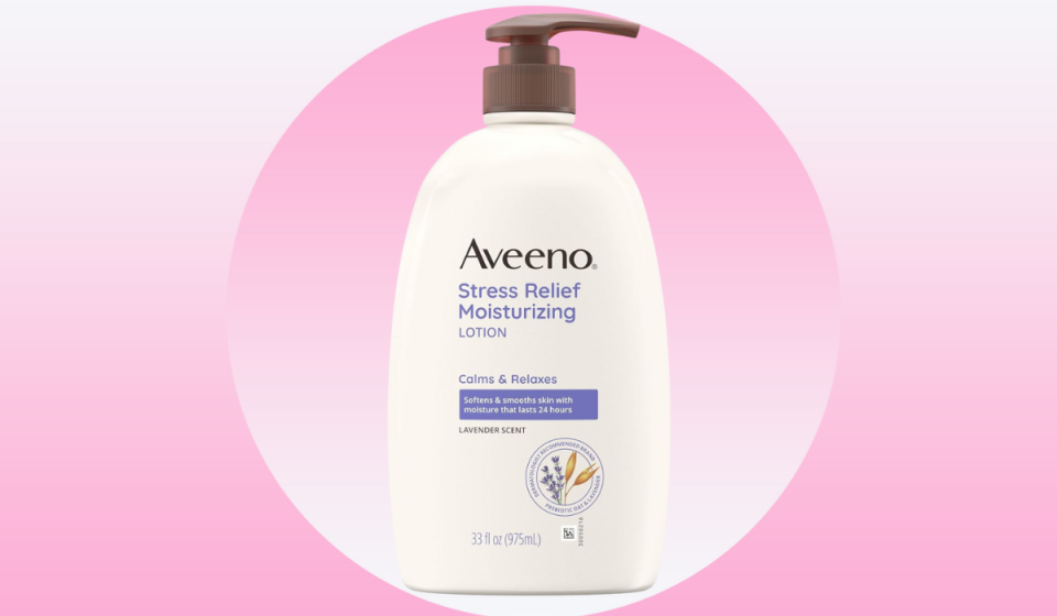 Aveeno Stress Relief lotion bottle.