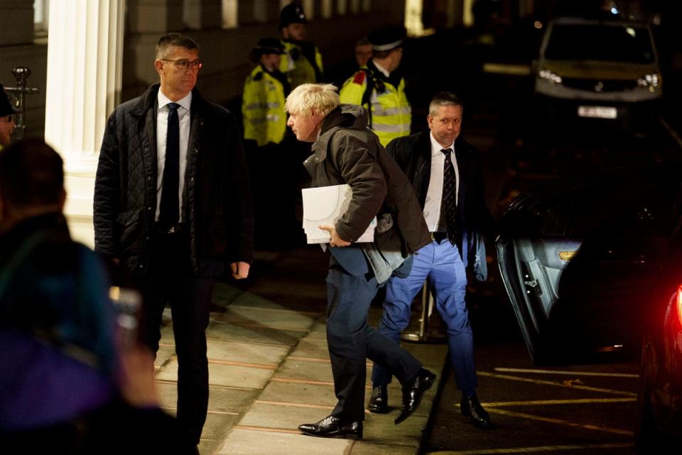 Boris Johnson arrives to give evidence to the UK Covid-19 Inquiry at Dorland House in London (Jordan Pettitt/PA Wire)