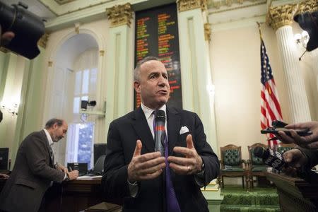 California Senate President Pro Tempore Darrell Steinberg (D-Sacramento) speaks to reporters after Governor Jerry Brown delivered his State of the State address at the Capitol in Sacramento, California, January 22, 2014. REUTERS/Max Whittaker