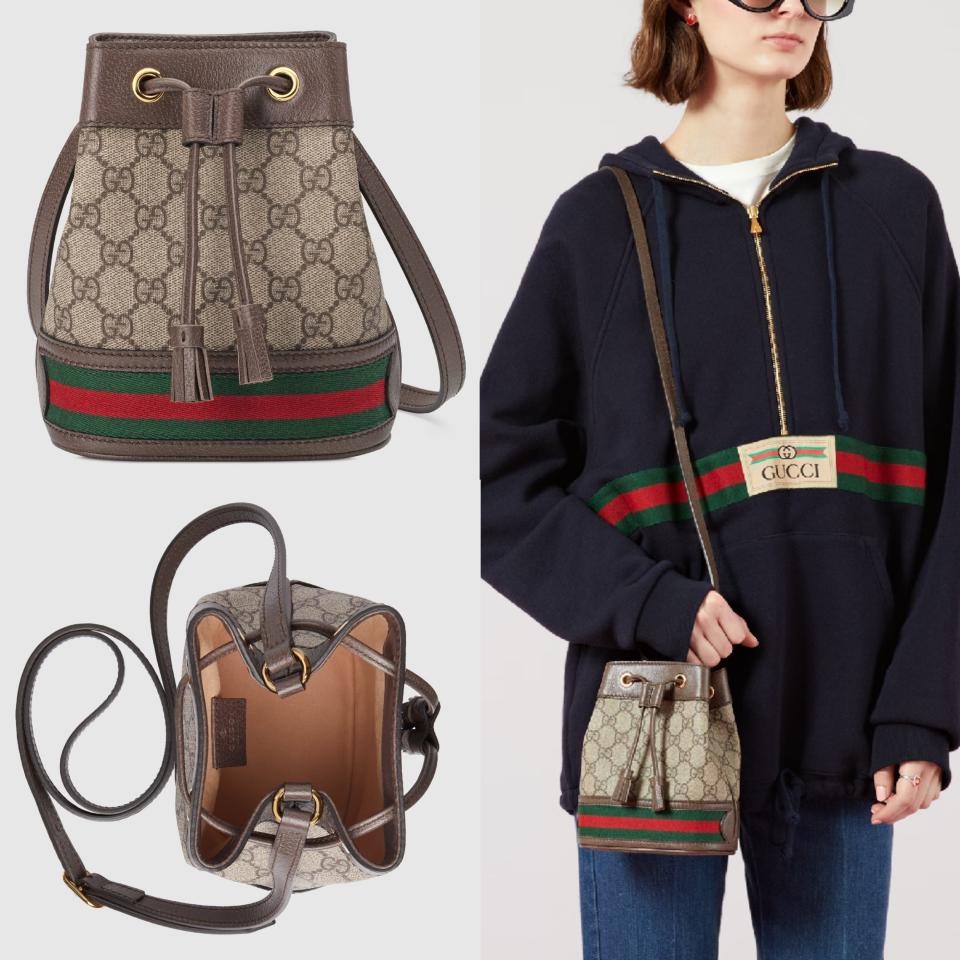 精品老花包：GUCCI OPHIDIA GG迷你水桶袋，NT$46,000(售價以專櫃現場為主)。圖片來源：GUCCI 