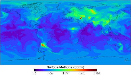 Surface levels of methane gas in 2009.