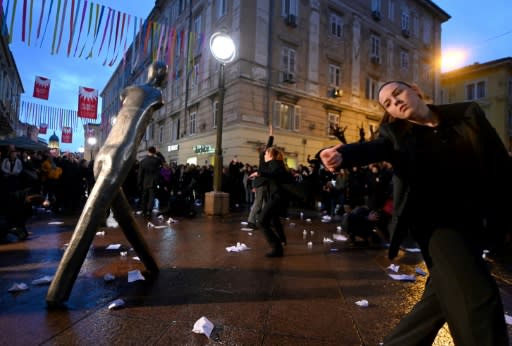 Celebrations and performances in Korzo street, Rijeka, at the start of the Croatian port town's year as European capital of culture