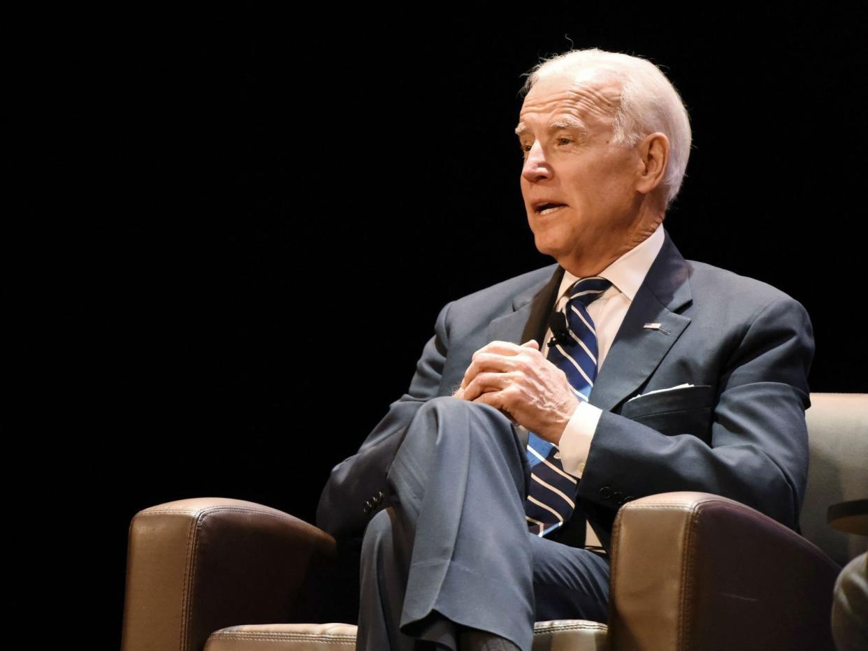 Joe Biden speaks during his book tour in Ann Arbor, Michigan: Tanya Moutzalias/The Ann Arbor News via AP