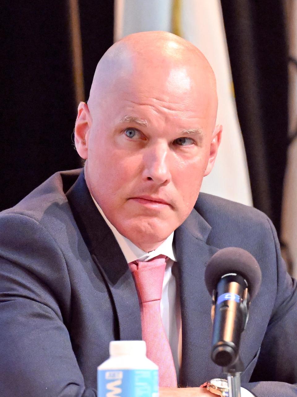 District Attorney candidate Rob Galibois during the forum at Cape Cod Community College in West Barnstable Wednesday evening.