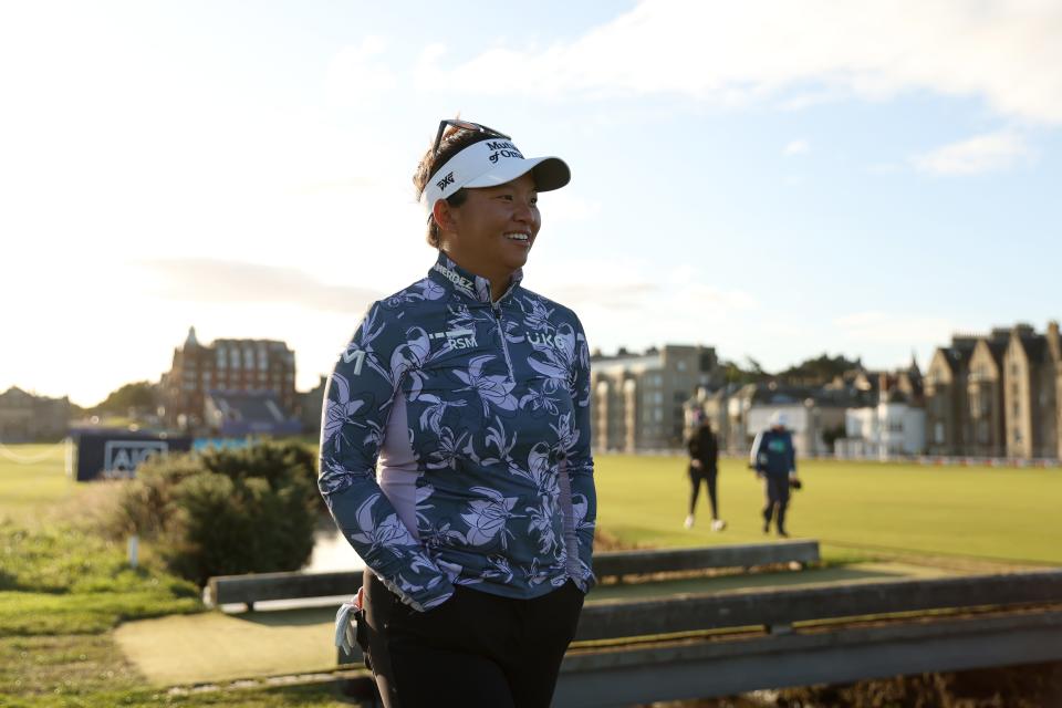 Megan Khang walks down the first fairway during a Pro-Am ahead of the AIG Women's Open at St Andrews Old Course on Aug. 21 in St Andrews, Scotland. She'll play at the FM Championship in Norton, Mass., this week.