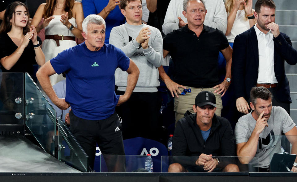 Stefanos Tsitsipas' father Apostolos, pictured here during the Australian Open final.