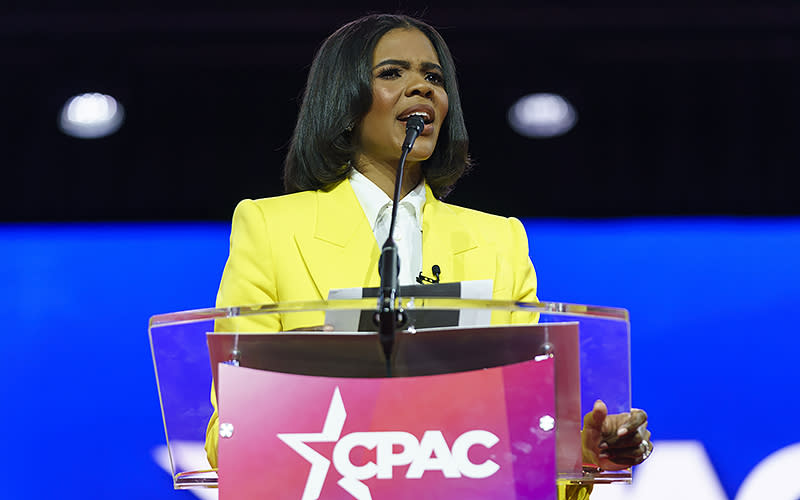 Candace Owens speaks during the Conservative Political Action Conference (CPAC) at the Gaylord National Resort and Convention Center in National Harbor, Md., on Thursday, March 2, 2023. <em>Greg Nash</em>