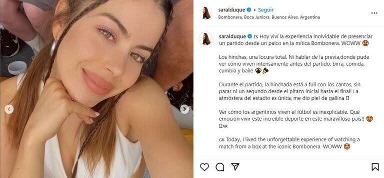 Sara Duque se mostró conmovida por el ambiente futbolero que se respira en Argentina