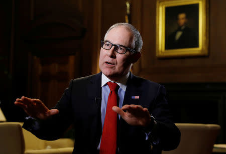 Environmental Protection Agency Administrator Scott Pruitt speaks during an interview with Reuters journalists in Washington, U.S., January 9, 2018. REUTERS/Kevin Lamarque