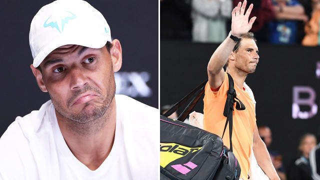 Seen here, Rafa Nadal speaks to media after injury ruins his Australian Open defence. 