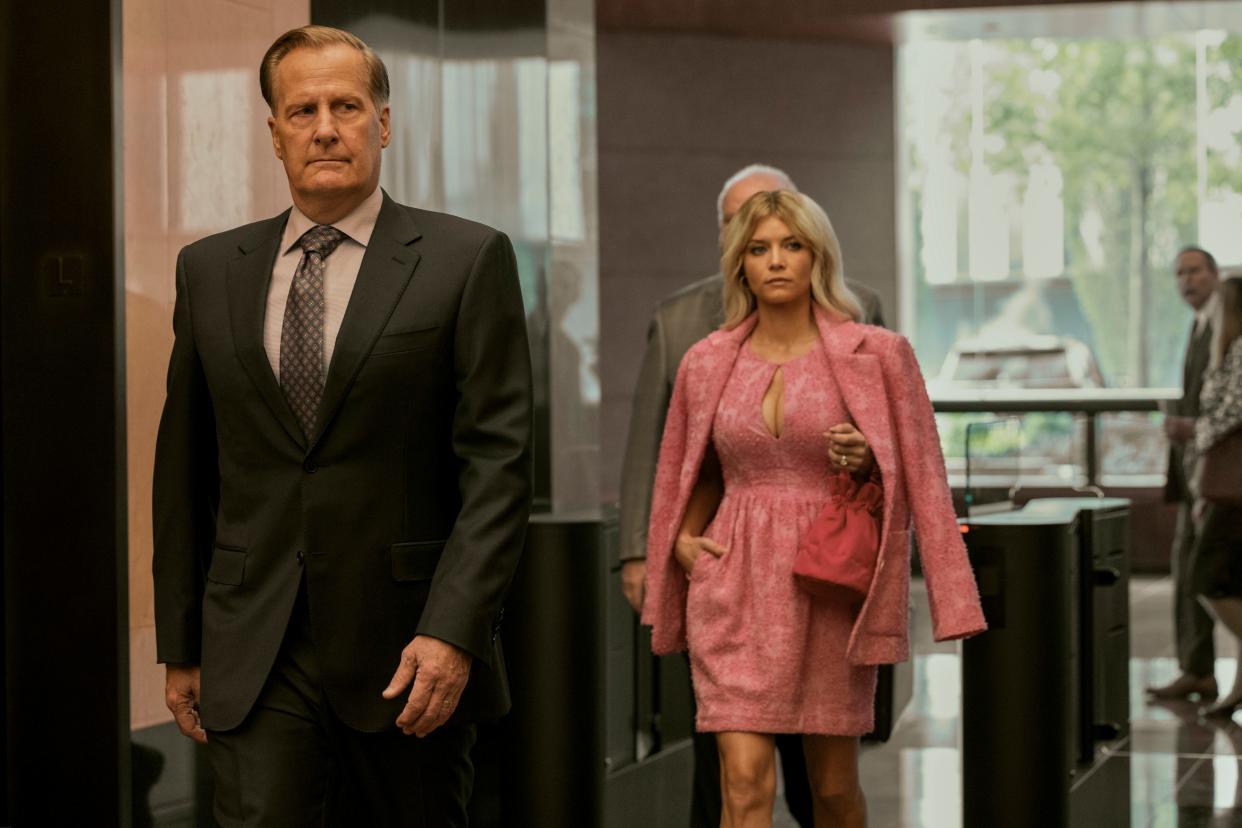 Jeff Daniels as Charlie Croker and Sarah Jones as Serena Croker in Netflix's "A Man in Full."