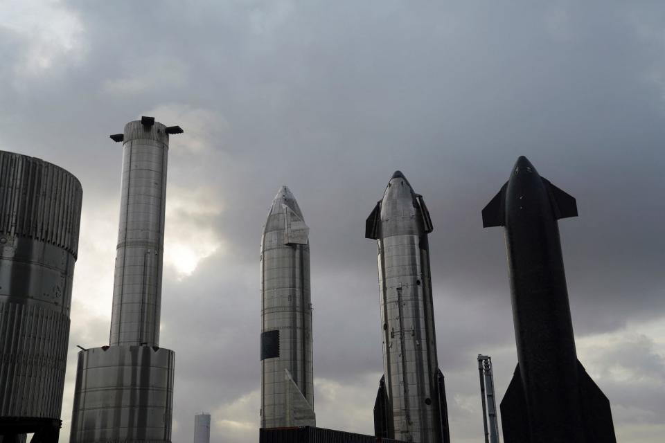 Starship prototypes are pictured at the SpaceX South Texas launch site