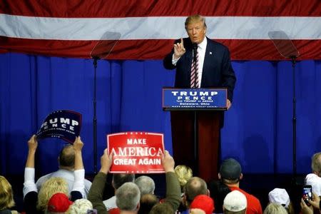 U.S. Republican presidential nominee Donald Trump holds a campaign rally in Delaware, Ohio, U.S. October 20, 2016. REUTERS/Jonathan Ernst