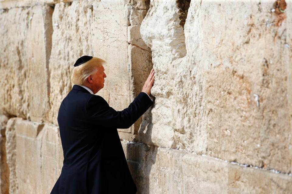 President Donald Trump visits the Western Wall, the holiest site where Jews can pray, in Jerusalem's Old City on May 22, 2017. (Photo: RONEN ZVULUN via Getty Images)