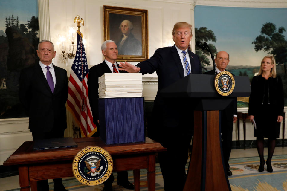 President Donald Trump&nbsp;talks about Congress' $1.3 trillion spending bill during a signing ceremony&nbsp;at the White House&nbsp;on Friday. (Photo: Kevin Lamarque / Reuters)