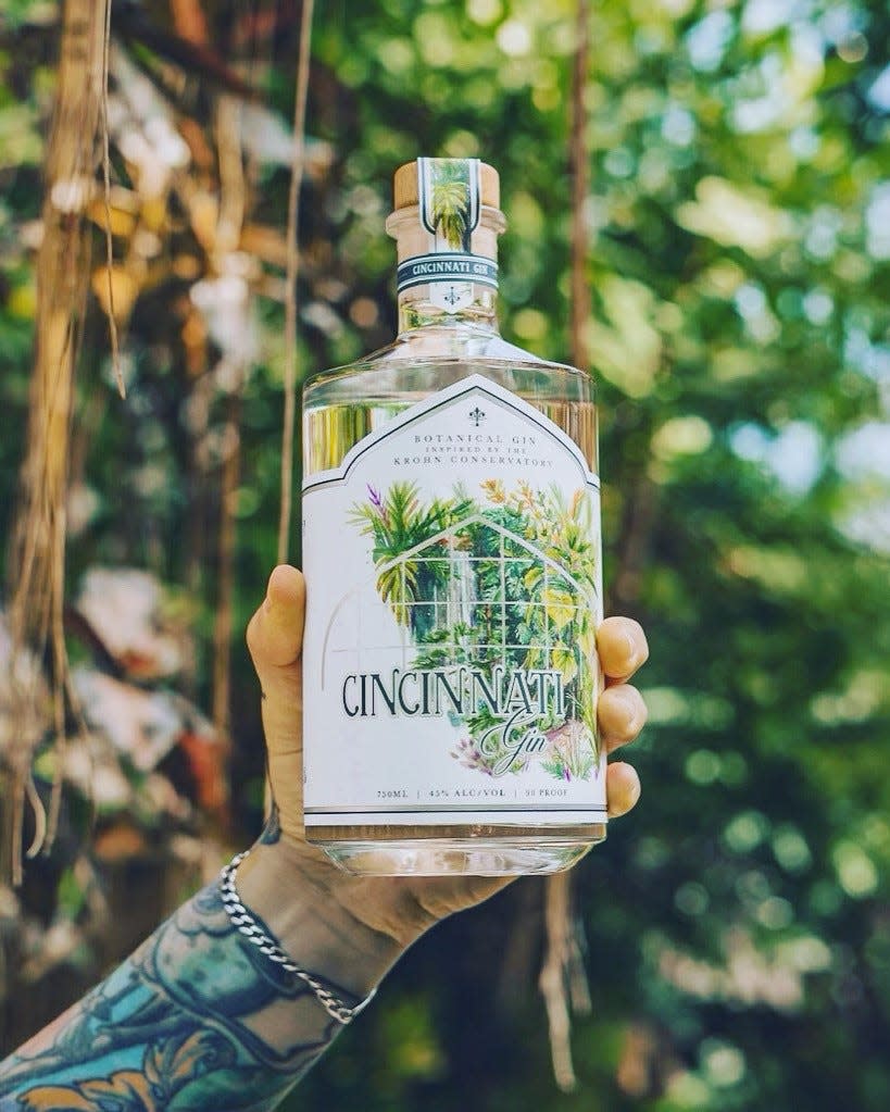 A bottle of Cincinnati Gin, a new collaboration between Molly Wellmann, the Krohn Conservatory and Five Stories Spirits.