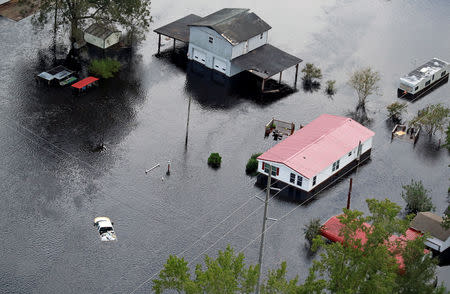 Houses sit in floodwater caused by Hurricane Florence, in this aerial picture, near Lumberton, North Carolina, U.S. September 17, 2018. REUTERS/Jason Miczek