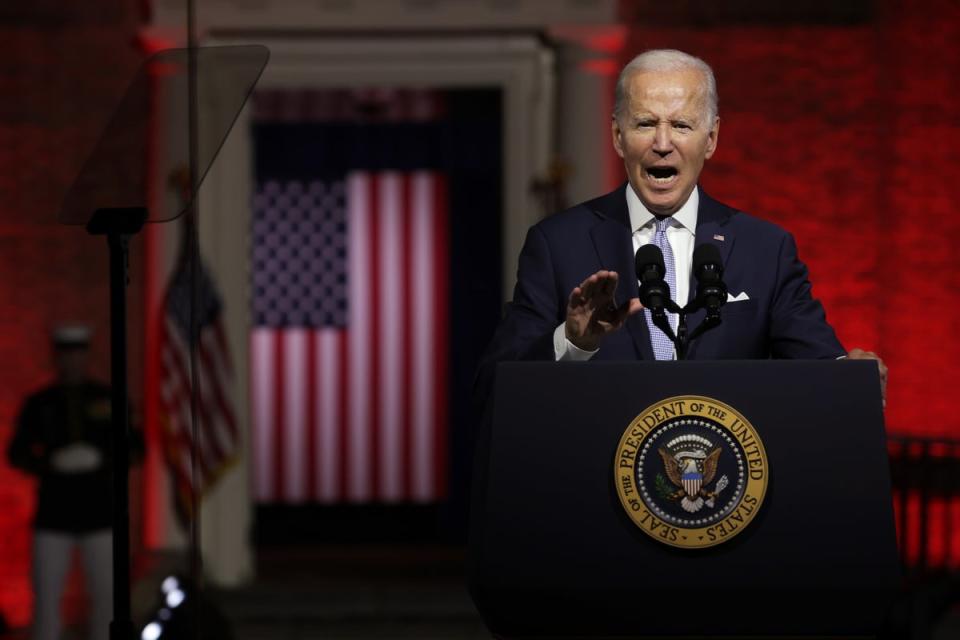 Joe Biden delivers a primetime speech at Independence National Historical Park (Getty Images)