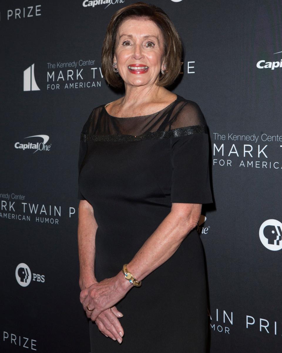 Nancy Pelosi arrives at the Kennedy Center for the Performing Arts for the 22nd Annual Mark Twain Prize for American Humor presented to Dave Chappelle on Sunday, Oct. 27, 2019, in Washington. (Photo by Owen Sweeney/Invision/AP) ORG XMIT: DCOS106