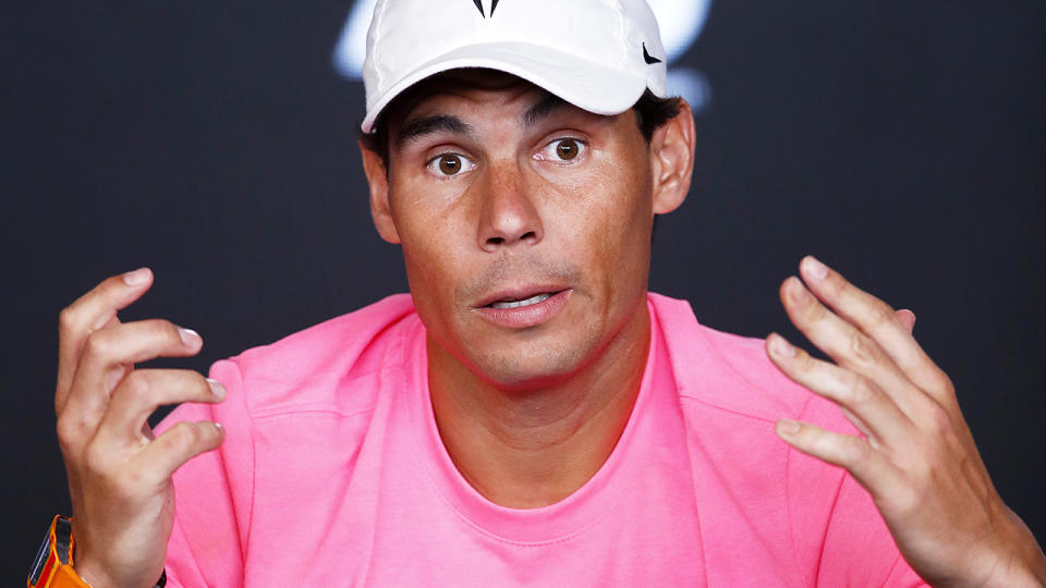 Rafael Nadal, pictured here speaking to the media at the Australian Open in 2020.