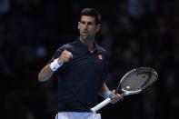 Britain Tennis - Barclays ATP World Tour Finals - O2 Arena, London - 19/11/16 Serbia's Novak Djokovic celebrates winning his semi final match against Japan's Kei Nishikori Action Images via Reuters / Tony O'Brien Livepic