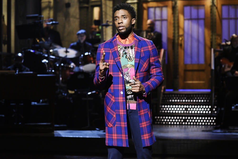 Chadwick Boseman hosted <em>Saturday Night Live</em> for the first time. (Photo: Will Heath/NBC)