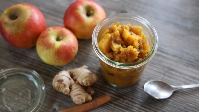 Apple and ginger chutney in a glass